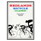 Cyclists racing illustration by Karlis Smiltens titled Redlands bicycle classic Poster of cyclists in race with title Redlands Bicycle Classic by Karlis Smiltens in red, blue, and green text on a white background.