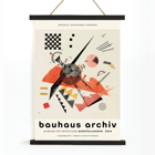 Obra abstracta de la exposición Orange Bauhaus de Wassily Kandinsky. Cartel de la exposición del archivo Bauhaus para la obra Naranja de Wassily Kandinsky con formas geométricas abstractas en varios colores.