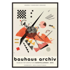 Obra abstracta de la exposición Orange Bauhaus de Wassily Kandinsky. Cartel de la exposición del archivo Bauhaus para la obra Naranja de Wassily Kandinsky con formas geométricas abstractas en varios colores.
