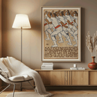 Federal Gymnastics Festival in Basel by Eduard Renggli depicts a group of male gymnasts dressed in white uniforms performing synchronized movements. Poster of athletes in white uniforms with red sashes in a formation by Eduard Renggli titled Federal Gymnastics Festival in Basel.