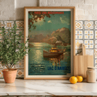 Lac d’Annecy by François-Charles Cachoud featuring a boat on a serene lake with mountains in the background Poster featuring a serene evening scene of a boat on Lac d'Annecy with surrounding mountains and a glowing sky by François-Charles Cachoud.