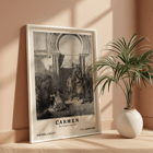 Promotional artwork for Carmen by Georges Bizet published by Choudens Poster featuring the artwork Carmen by Georges Bizet with characters in a dramatic scene under an archway.