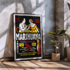 Marihuana artwork titled Marihuana movie poster with dramatic illustrations and cautionary captions about drug dangers Marihuana movie poster featuring dramatic text and illustrations depicting the dangers and consequences of marijuana use
