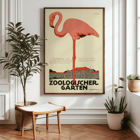 Poster featuring a flamingo and zoo building background from Zoologischer Garten by Julius Klinger Poster titled Zoologischer Garten by Julius Klinger featuring an illustration of a pink flamingo and a building facade below it.