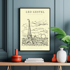 View of the Eiffel Tower in Paris by Leo Gestel Poster with an artwork by Leo Gestel titled View of the Eiffel Tower in Paris showing a sketch of the Eiffel Tower and cityscape.