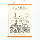 View of the Eiffel Tower in Paris by Leo Gestel Poster with an artwork by Leo Gestel titled View of the Eiffel Tower in Paris showing a sketch of the Eiffel Tower and cityscape.