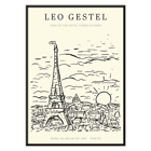 View of the Eiffel Tower in Paris by Leo Gestel Poster with an artwork by Leo Gestel titled View of the Eiffel Tower in Paris showing a sketch of the Eiffel Tower and cityscape.