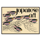 Japanese Art by Julius Klinger featuring colorful fish illustration. Poster of fish and seaweed with text Japanese Art by Julius Klinger