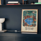 Cover art from Mexican Art & Life featuring colorful forest scene with water and wildlife. Poster featuring a vibrant forest scene with a pond and wildlife by Carlos Mérida from Mexican Art & Life.