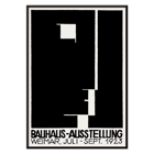 Schwarz-weißes geometrisches abstraktes Kunstwerk von Joost Schmidt von der Bauhaus-Ausstellung Weimar. Poster der Bauhaus-Ausstellung von László Moholy-Nagy mit abstrakten geometrischen Formen in Schwarz und Weiß.