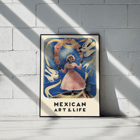 Cover of Mexican Art and Life featuring a girl with doves by Diego Rivera. Poster featuring a girl in a pink dress with floral crown and two white doves Diego Rivera Mexican Art and Life