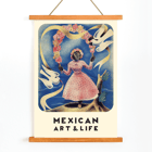 Cover of Mexican Art and Life featuring a girl with doves by Diego Rivera. Poster featuring a girl in a pink dress with floral crown and two white doves Diego Rivera Mexican Art and Life