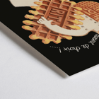 Chef holding waffles with the text dessert de choix by Leon Dupin titled Rita Gaufres. Poster of a chef holding waffles with the text Rita Gaufres Leon Dupin promoting desserts on a vintage style background.