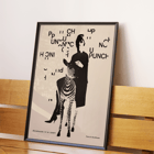 Fashionable woman with a zebra by Paul Mitzkat Punch Boutique Poster Punch Boutique Poster by Paul Mitzkat features a monochrome design with a woman and zebra surrounded by floating text elements.