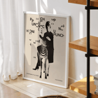 Fashionable woman with a zebra by Paul Mitzkat Punch Boutique Poster Punch Boutique Poster by Paul Mitzkat features a monochrome design with a woman and zebra surrounded by floating text elements.