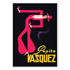 Abstract figure in bright colors in Pepito Vasquez by Tito Livio De Madrazo Poster of a stylized abstract figure in pink and red on a black background by Tito Livio De Madrazo titled Pepito Vasquez.