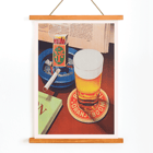 Beer and cigarette with Oranjeboom matchbox still life by Bernd Steiner artist. Poster featuring a beer glass on Oranjeboom coaster with a cigarette in ashtray beside matchbox by Anonymous