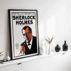 Sherlock Holmes Theater Poster by Conan Doyle and William Gillette featuring dramatic illustration with pipe. Sherlock Holmes Theater Poster featuring dramatic illustrated portrait of detective with a pipe by Arthur Conan Doyle and William Gillette