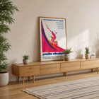 Pacific Vibrations Surfing Documentary Poster by John Severson Featuring Colorful Surfer Illustrations Colorful poster of a surfer on a wave for the surfing documentary Pacific Vibrations by John Severson.