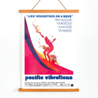 Pacific Vibrations Surfing Documentary Poster by John Severson Featuring Colorful Surfer Illustrations Colorful poster of a surfer on a wave for the surfing documentary Pacific Vibrations by John Severson.
