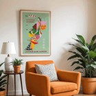 Colorful Japan Air Lines poster Kyushu Okinawa by Japan Air Lines Kyushu-Okinawa. Japan Air Lines poster Kyushu-Okinawa by Anonymous features colorful traditional Japanese figures promoting air travel.