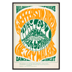 Psychedelic concert poster by Wes Wilson featuring The Jefferson Airplane Jay Walkers at Fillmore Auditorium. Poster design by Wes Wilson for The Jefferson Airplane Jay Walkers at Fillmore Auditorium with vibrant orange and green text.