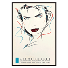Portrait of a woman by Dennis Mukai titled Female Portrait Metropolis Julie at Art World Expo Poster featuring the female portrait artwork Metropolis Julie by Dennis Mukai with colorful abstract lines and bold lips.