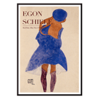 Egon Schiele exhibition poster featuring artwork Red Hair Blue Hat Exhibition poster featuring a woman with red hair in a blue dress and hat by Egon Schiele titled Red Hair Blue Hat