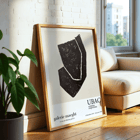 Ardoises Empreintes Exhibition Poster by Raoul Ubac Featuring Abstract Black Shapes Black abstract design on a white exhibition poster titled Ardoises Empreintes by artist Raoul Ubac from Galerie Maeght Paris.