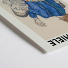 Egon Schiele exhibition poster featuring Woman Seated Back artwork Poster of Woman Seated Back artwork by Egon Schiele showing a woman with a colorful garment sitting with her back turned