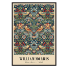 Aufwändiges Kunstwerk mit Blumen- und Vogelmuster „Strawberry Thief“ von William Morris. Poster von Strawberry Thief von William Morris mit komplizierten Blumen- und Vogelmustern in satten Farben.