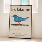 Exhibition poster featuring a blue bird by François-Xavier Lalanne for Les Lalanne Exhibition Les Lalanne Exhibition Poster by François-Xavier Lalanne featuring a stylized blue bird with orange legs on beige background