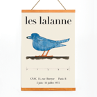 Exhibition poster featuring a blue bird by François-Xavier Lalanne for Les Lalanne Exhibition Les Lalanne Exhibition Poster by François-Xavier Lalanne featuring a stylized blue bird with orange legs on beige background