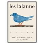 Exhibition poster featuring a blue bird by François-Xavier Lalanne for Les Lalanne Exhibition Les Lalanne Exhibition Poster by François-Xavier Lalanne featuring a stylized blue bird with orange legs on beige background