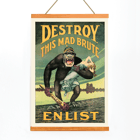 Destroy this mad brute by Harry Ryle Hopps depicts a gorilla holding a woman with enlistment message. Poster showing an ape with a captive woman and a club labeled Kultur in Destroy this mad brute by Harry Ryle Hopps.