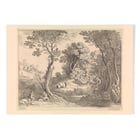 Mercury plays his flute by Willem van Nieulandt depicting pastoral woodland scene Poster of Mercury plays his flute by Willem van Nieulandt showing Mercury with animals in a forested landscape.