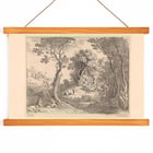 Mercury plays his flute by Willem van Nieulandt depicting pastoral woodland scene Poster of Mercury plays his flute by Willem van Nieulandt showing Mercury with animals in a forested landscape.