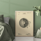 Detailed sketch of golf ball interior structure by R.B. Cavanagh titled Golf Ball Patent Poster featuring a detailed technical drawing of a golf ball patent by R B Cavanagh with labeled internal structure and design elements.