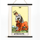 Tarot card Strength by Rider Waite depicting a woman calming a lion Poster featuring Tarot Strength by Rider Waite depicting a woman calming a lion with an infinity symbol above her head.