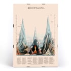 Illustration of various mountains by James Reynolds in the artwork Mountains. Poster of Mountains by James Reynolds depicting artistic interpretation of various tall peaks with vibrant colors and details.