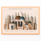 Comparative view of the principal buildings in the world by James Reynolds featuring diverse architectural landmarks. Poster of Comparative View of the Principal Buildings in the World by James Reynolds displaying various iconic structures