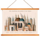 Comparative view of the principal buildings in the world by James Reynolds featuring diverse architectural landmarks. Poster of Comparative View of the Principal Buildings in the World by James Reynolds displaying various iconic structures