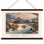 Diagram of Natural Phenomena by James Reynolds showcasing various landscapes and weather events. Poster depicting various natural phenomena with landscapes and volcanic activity titled Diagram of Natural Phenomena by James Reynolds.