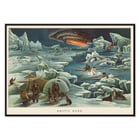 Arctic landscape with igloos and aurora by Levi Walter Yaggy titled Arctic Zone Poster of Arctic scene with icebergs, people in winter attire, igloo, sled dogs, and aurora by Levi Walter Yaggy titled Arctic Zone