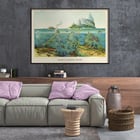 Vibrant undersea landscape with islands and aquatic life by Levi Walter Yaggy Nature in Descending Regions Poster titled Nature in Descending Regions by Levi Walter Yaggy depicting diverse marine life and landscapes in vibrant colors
