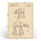 Star Wars AT-AT Patent by Lucas Jr featuring mechanical design sketches in a framed illustration. Star Wars AT-AT Patent poster featuring technical sketches by Lucas Jr artist depicting iconic sci-fi vehicle design.
