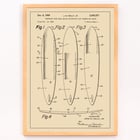 Surfboard Patent by John M. Kelly Jr showcasing surfboard design schematics Poster featuring surfboard design artwork titled Surfboard Patent by John M Kelly Jr displaying technical illustrations.