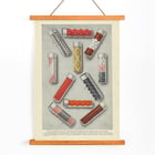 Lilly Pills by Eli Lilly & Company features various colorful pill samples in glass vials. Poster of various pill samples in glass vials Lilly Pills by Eli Lilly & Company displaying shapes sizes and coatings.