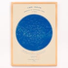 Carte céleste représentant les constellations visibles en France by R Barbot featuring a detailed star map on a blue background. Poster of a celestial map of constellations visible in France titled Carte céleste by R. Barbot.