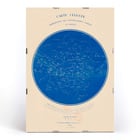 Carte céleste représentant les constellations visibles en France by R Barbot featuring a detailed star map on a blue background. Poster of a celestial map of constellations visible in France titled Carte céleste by R. Barbot.